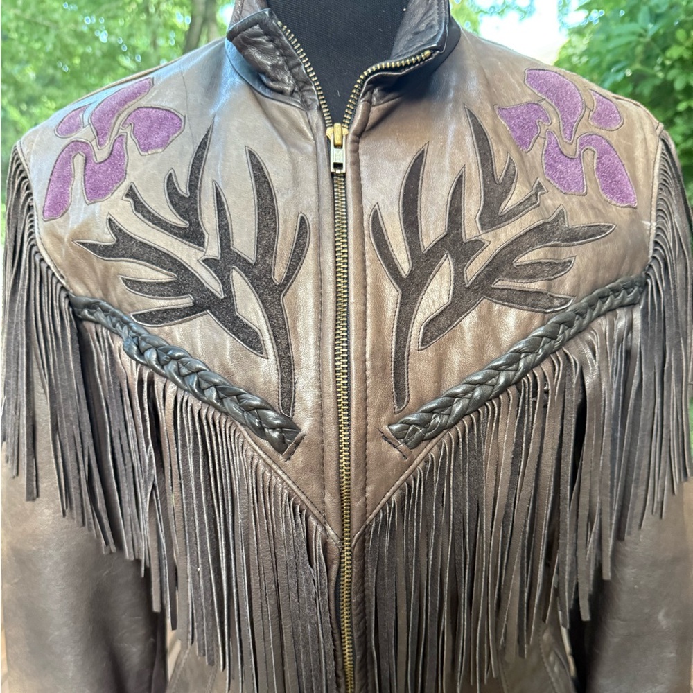 Vintage Dallas Premium Leather USA Made Fringe Western Jacket Removable Liner - Picture 2 of 15